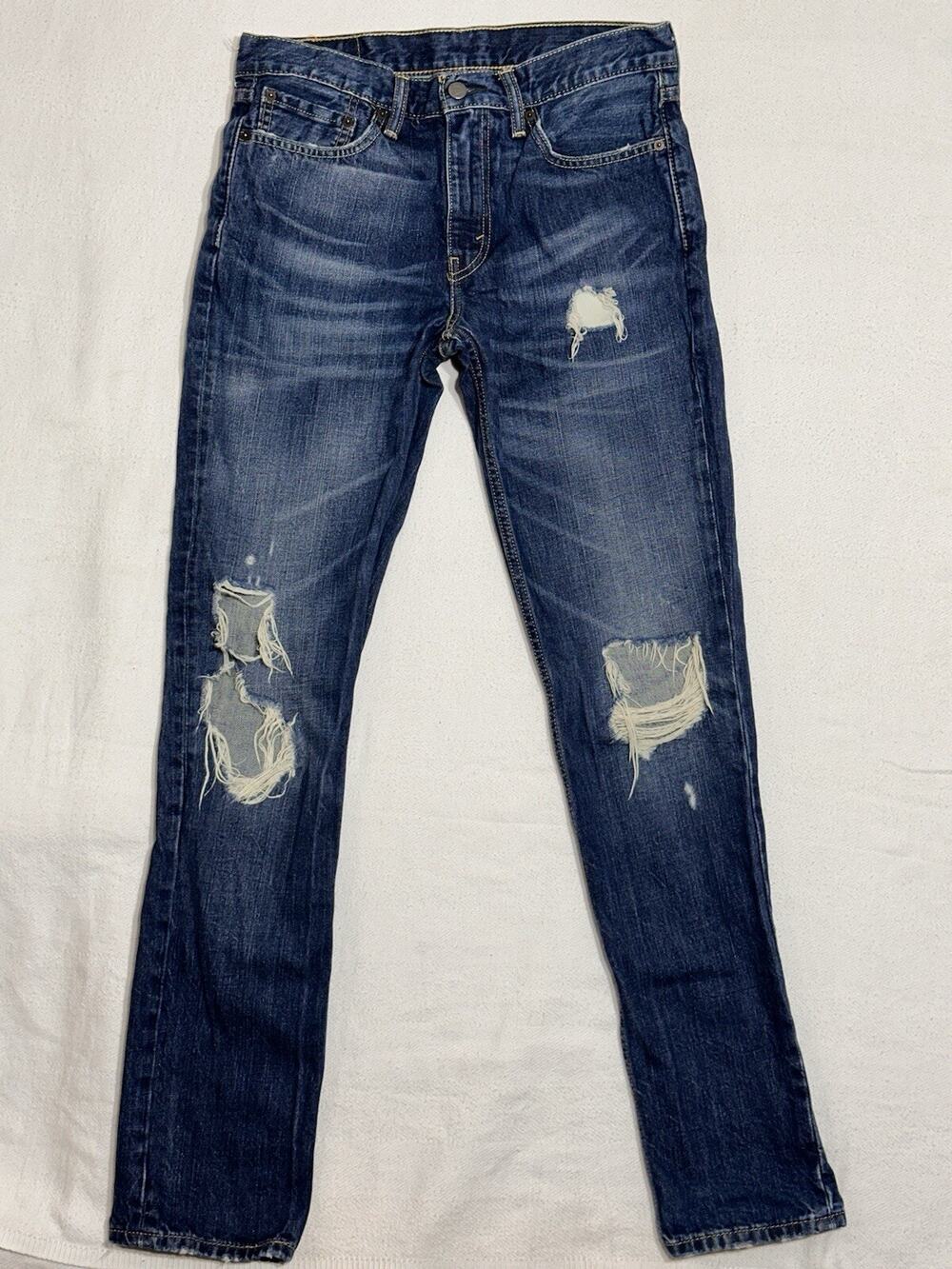 Levis Jeans Mens 32x34 511 Slim Fit Straight Leg Medium Wash Blue Denim Distress